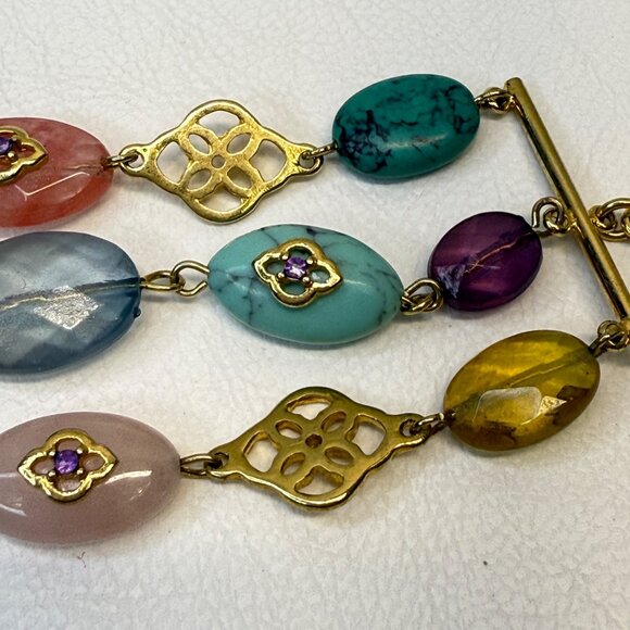 Lauren Ralph Lauren Bracelet Multi Strand Turquoise Blue‎ Beads Gold Tone - Picture 6 of 8